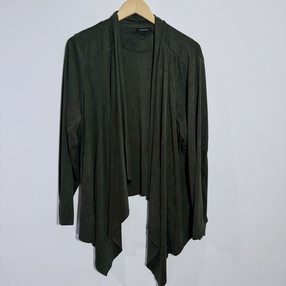 New Torrid Suede Drape Front Jacket In Olive Gree… - image 2